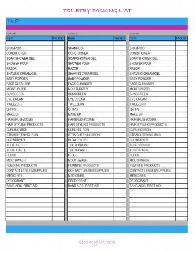 Toiletry Packing List