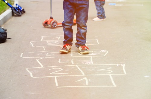 playing hopscotch